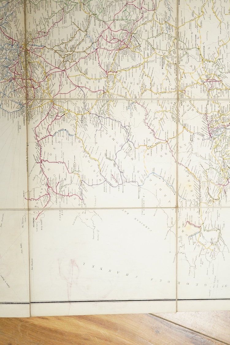 An Airey's Railway Map of England & Wales, a folding map laid on cloth with gilt embossed hard covers, compiled from the Ordnance Survey and published by McCorquodale & Co., 1878